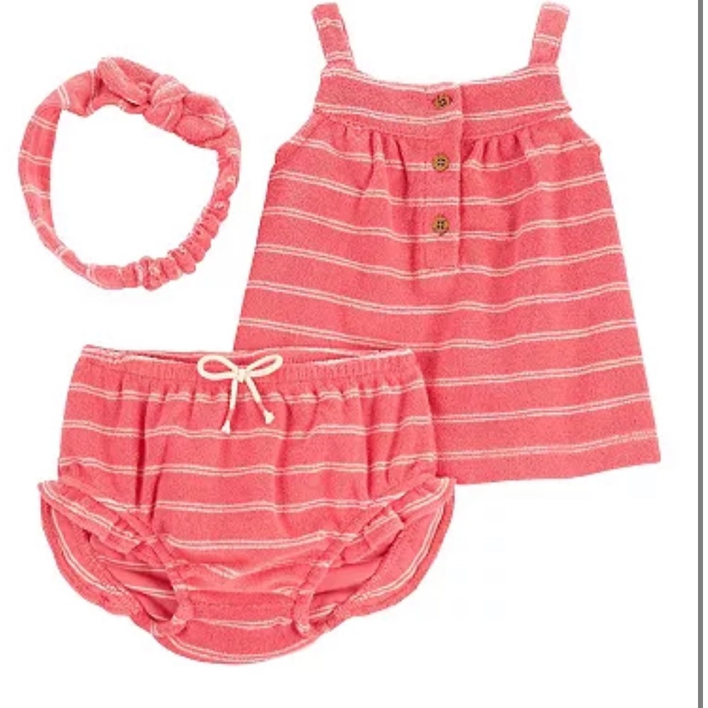 Carter's Terry Tank Top, Diaper Cover & Headwrap Set
